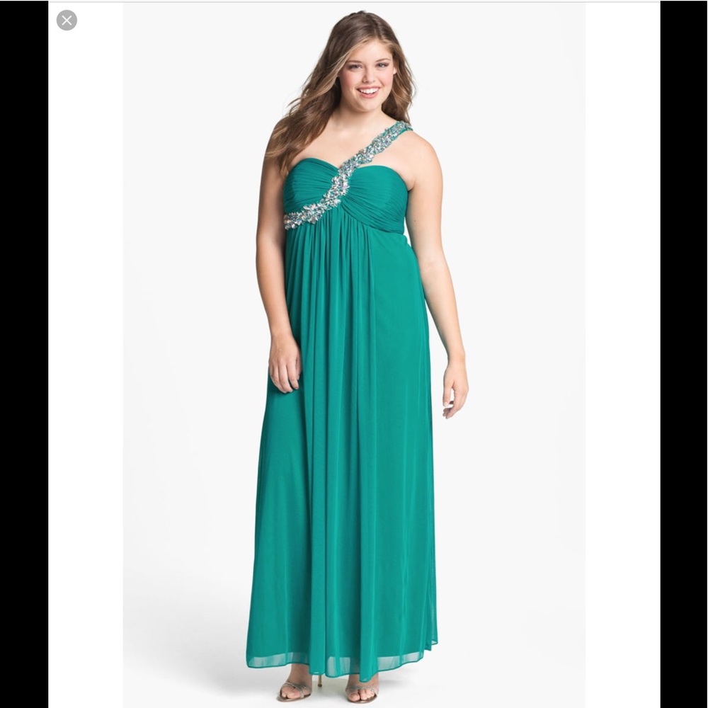 XSCAPE Embellished One Shoulder Gown